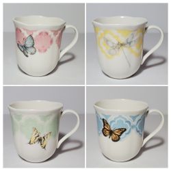 4 Lenox Butterfly Meadow Mugs