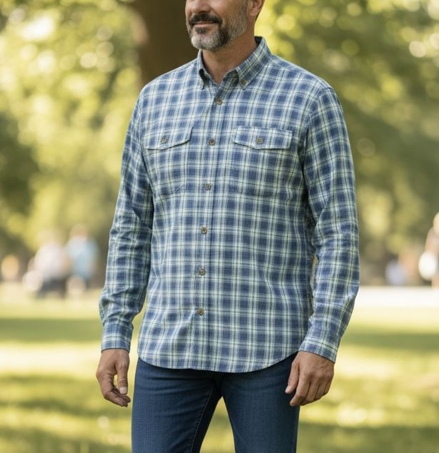 Duluth Trading Company Plaid Shirt Mens Size XL Blue Long Sleeve