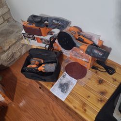 Ridgid Corded Electric 3"x18" Belt Sander, 6" Random Orbital Sander, 1/4 Sheet Sander