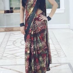 Cheetah Print Indian  Saree