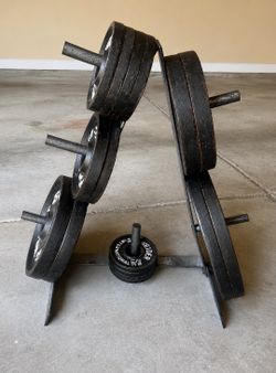 Weider Olympic Weight Set – 246 lbs Plates + 7’ Barbell + Plate Tree