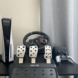 PS5 Digital + 3 Controllers + Logitech G29 Racing Wheel & Pedals