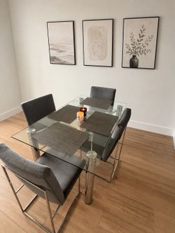 Modern Extendable Glass & Chrome Dining Table — CHAIRS NOT INCLUDED