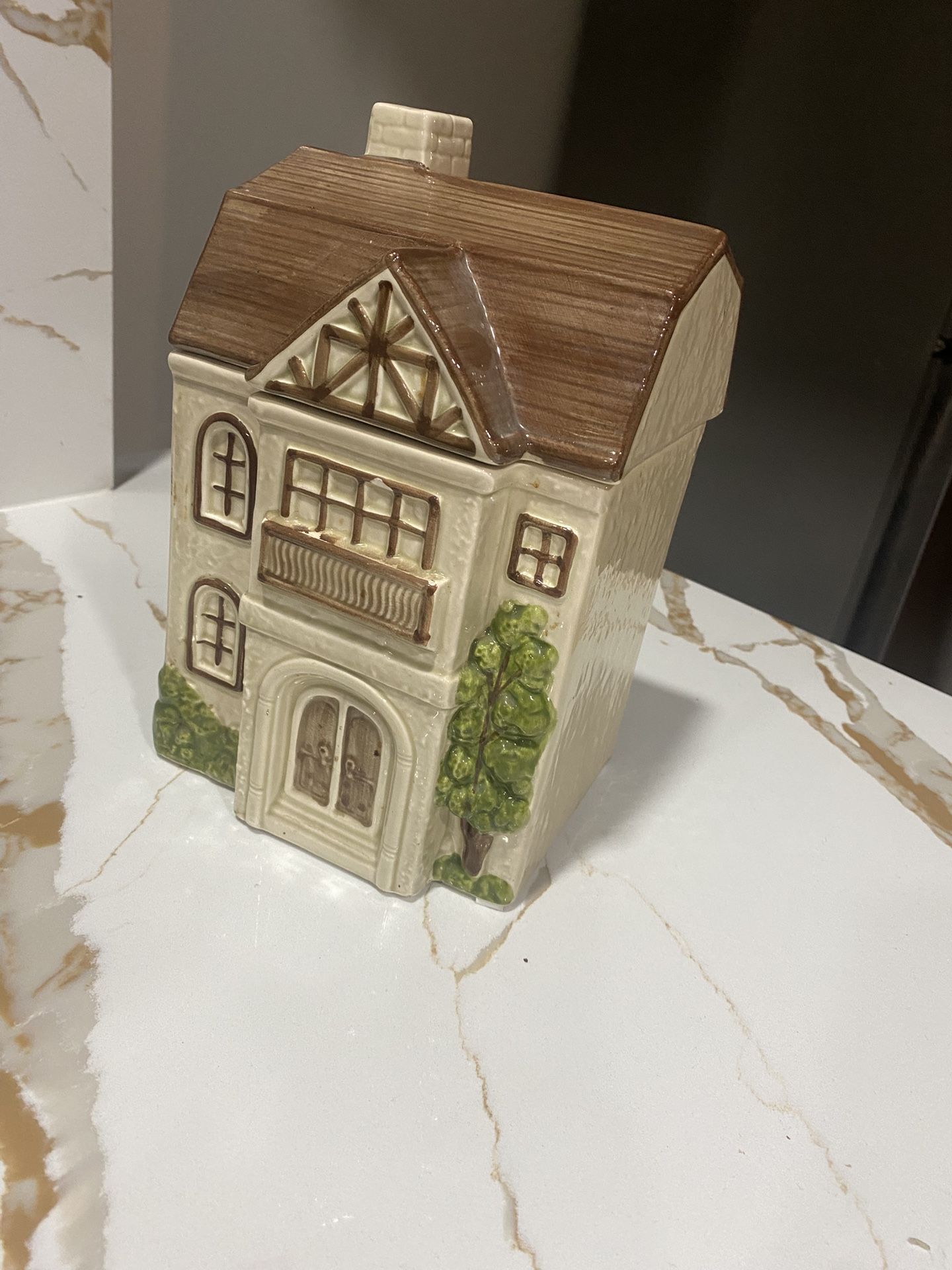 vintage Otagiri hand-painted ceramic Victorian House canister