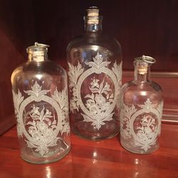 Vintage Vanity Etched Glass Apothecary Bottles