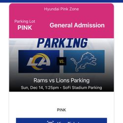 Rams vs Lions Pink Parking Pass
