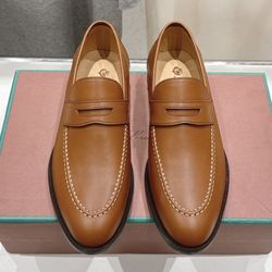 Loro Piana Style Brown Leather Loafers – Elegant Classic Shoes 