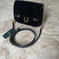 Ralph Lauren Velvet Gold Chain Crossbody Bag 