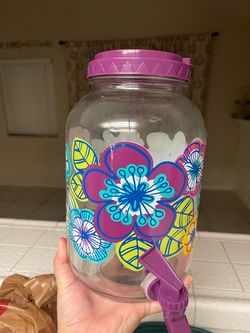 Glass Beverage Dispenser with Floral Print
