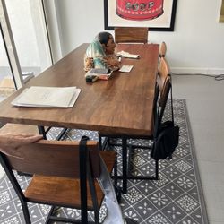 Wood Dining Set Table Chairs Bench 