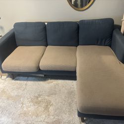 Teal Fabric Couch With Cushion Covers