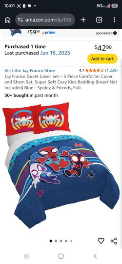 Jay Franco Duvet Cover Set – 3 Piece Comforter Cover and Sham Set, Super Soft Cozy Kids Beddin  Spidey & Friends, Full