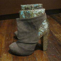 Tan And Gold Glitter Booties