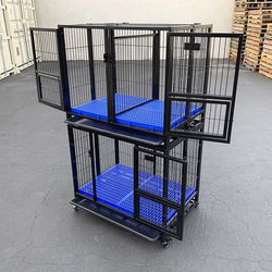 (New) $250 Set of (2) Heavy Duty Stackable Dog Cage 37x25x64 inches 