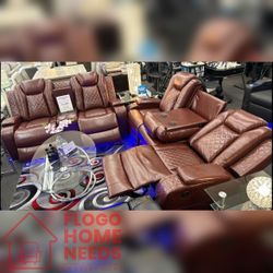 Brown 2PC Power Recliner Sofa Set with Loveseat  