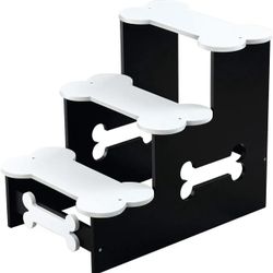 Wood Pet Steps - Wooden 3 Step Dog Steps w/ Bone Design