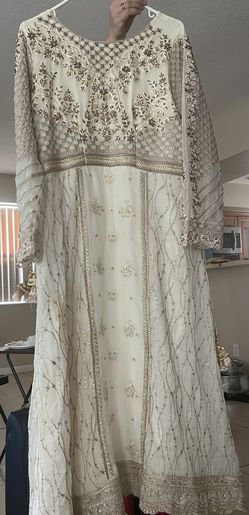 White wedding nikkah dress with matching pants & Scarf/dupatta