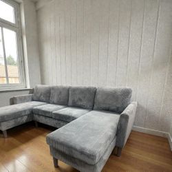 Brand New Grey Corduroy Sectional Sofa w/Double Chaise (New In Box)