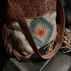 American Darling Tri Colored Blanket & Tooled Leather Purse