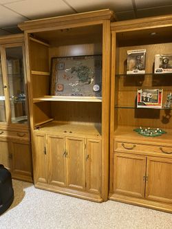 Wood wall unit three pieces