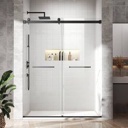44"-48" W x 76" H Double Sliding Shower Door, 5/16" (8mm) Clear Tempered Glass Frameless Shower Door with Nano Easy Clean Coating, Stainless Steel Har