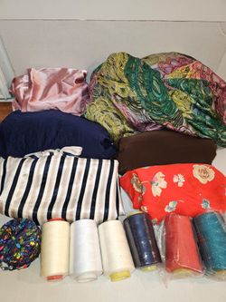 Assorted Fabric And Sewing Thread Bundle Multiple Colors NWOT