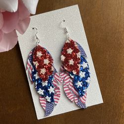 Patriotic Feathers Faux Leather Earrings