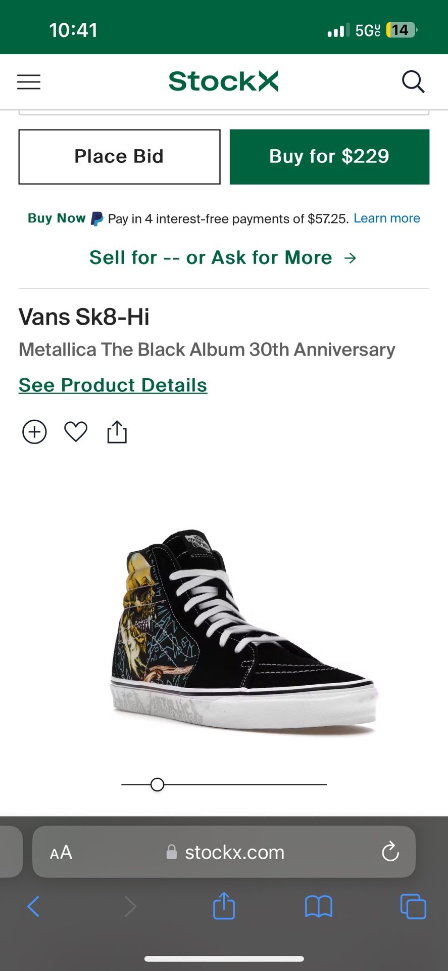 New Metallica Vans Sk8 Hi Men's 10
