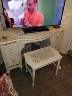 Shabby chic vintage vanity with stool