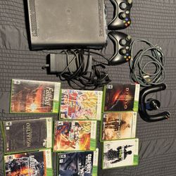 Xbox 360 Elite 120GB Console Bundle | 2 Controllers | Speed Wheel | 10 Games 