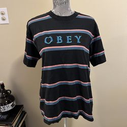 OBEY Novel Stripe Mens Unisex T-Shirt Size Medium