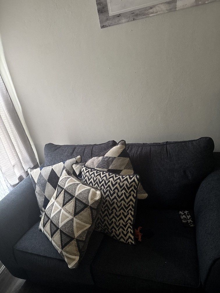 Navy Blue Denim Loveseat And Couch