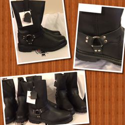 Men's brand new oil grain Genuine leather biker boot