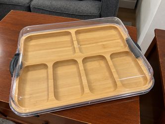 Bamboo Divided Serving Tray with Clear Lid