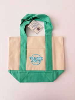 Trader Joe’s Mini Tote Bag Green Natural Canvas New With Tags