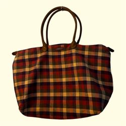 Longaberger Homestead Plaid Large Canvas Tote