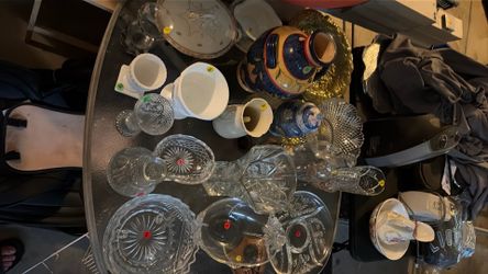 Table of vintage glassware and decoration