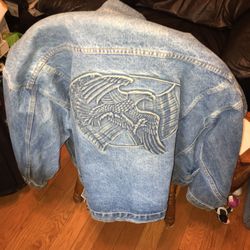 Vintage TYCA Jean Jacket Embossed American Eagle And Flag