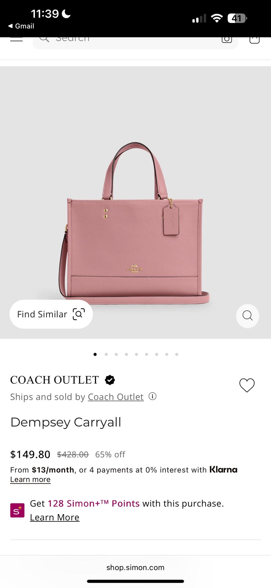 Coach Purse DEMPSEY CARRYALL Color: IM/True Pink