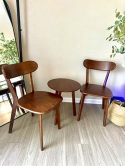 Walnut Wood Bistro Set – 2 Chairs + Coffee Table for Kitchen or Outdoor Use