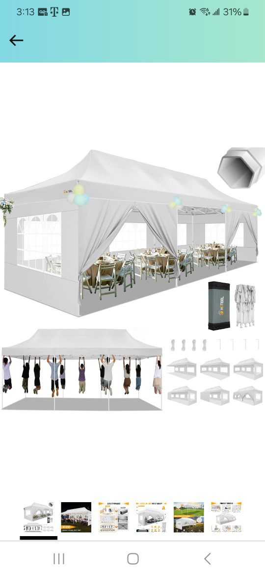 HOTEEL Tents for Parties 10x30 Pop Up Canopy Tent Heavy Duty with 8 Sidewalls, Commercial Party Tent Event Wedding Easy Up Canopy Waterproof with Carr