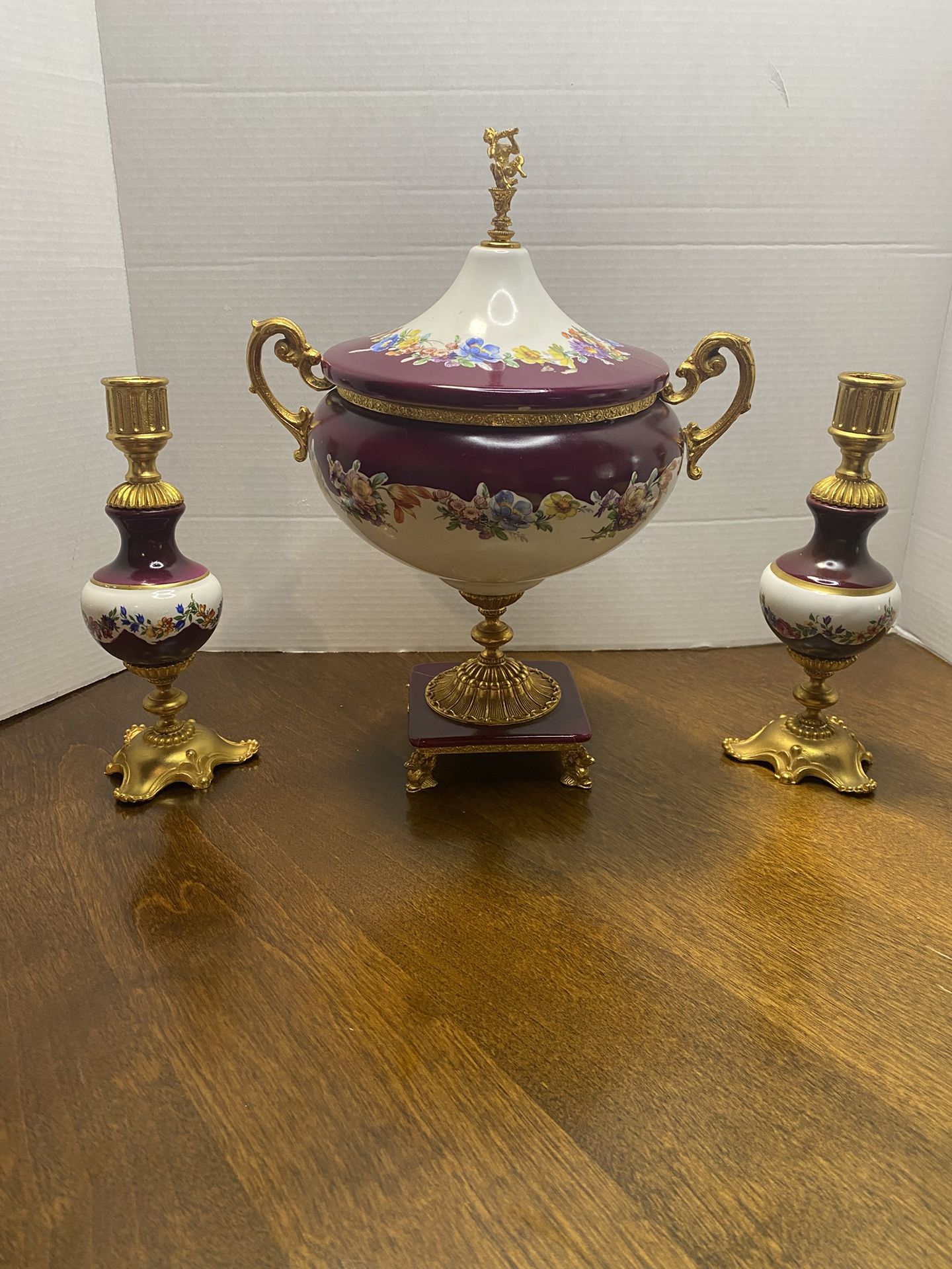 Vintage Italian Porcelain Centerpiece With Candle Holders