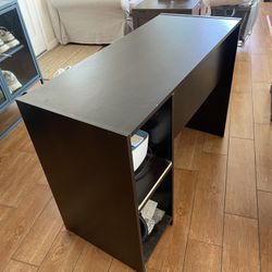 Compact Dark Wood Desk with Storage Cabinet