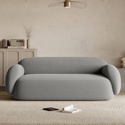 Modern Minimalist Sofa for Living Room Lounge Home Office, Rounded Edges Couch with Soft Boucle Upholstered, 74”W, Grey