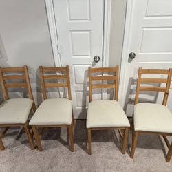 Light Wood Dining Chairs With White Fabric Seats (4)