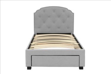Brand new light gray or charcoal linen twin storage bedframe with footboard drawer