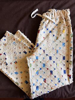 Cream Drawstring Pants with Colorful Patch Detail