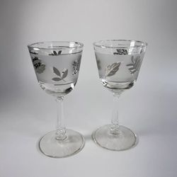 Vintage Libbey Silver Leaf Water Goblets /Wine Glasses - a Pair