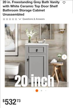 20-Inch Freestanding Grey Bath Vanity with White Ceramic Top