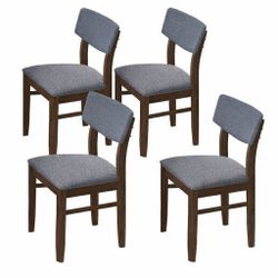 NEW FOUR (4) Gray Upholstered Linen Armless Dining Chairs with Wood Frame